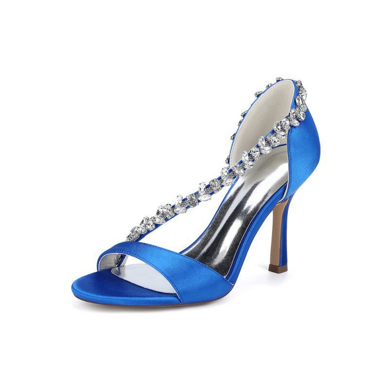Satin High Heels with Crystal and Chain Embellishments