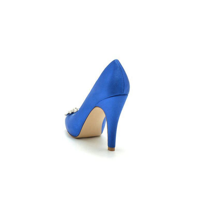 Satin High Heels with Crystal Flower Ornament