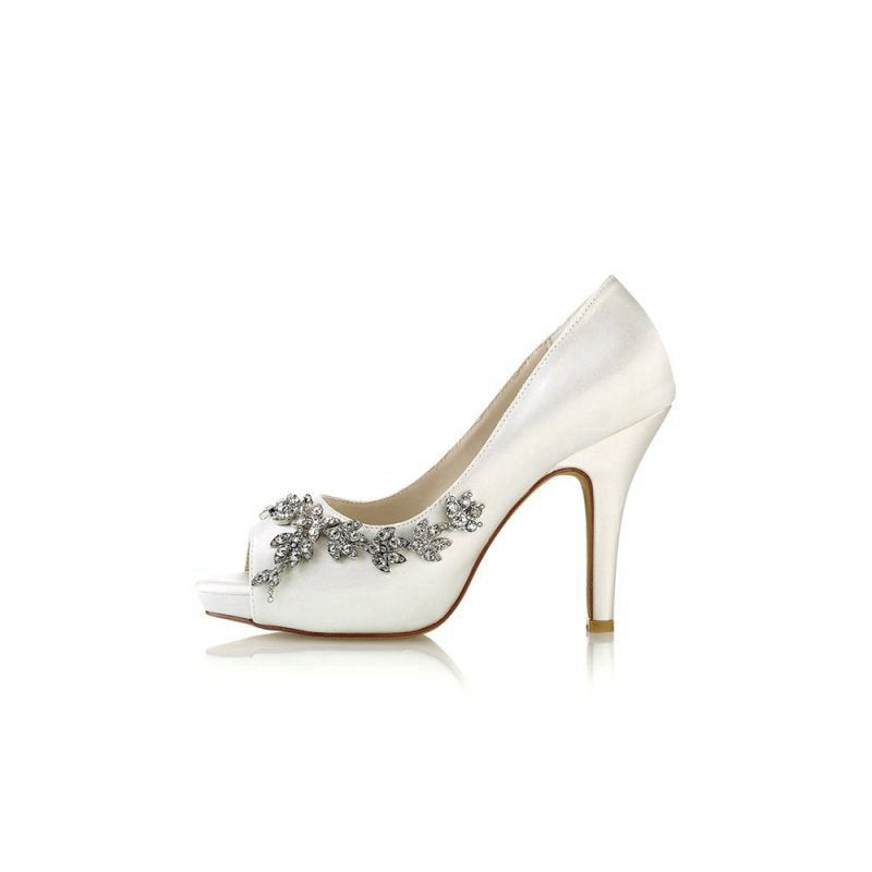 Satin Heels with Metal Flower Ornament