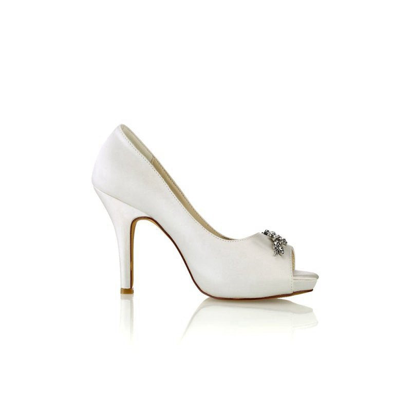 Satin Heels with Metal Flower Ornament