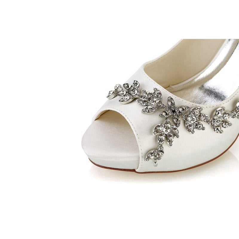 Satin Heels with Metal Flower Ornament
