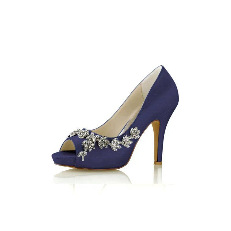 Satin Heels with Metal Flower Ornament
