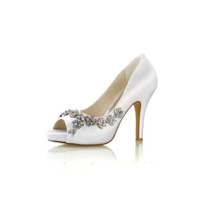 Satin Heels with Metal Flower Ornament