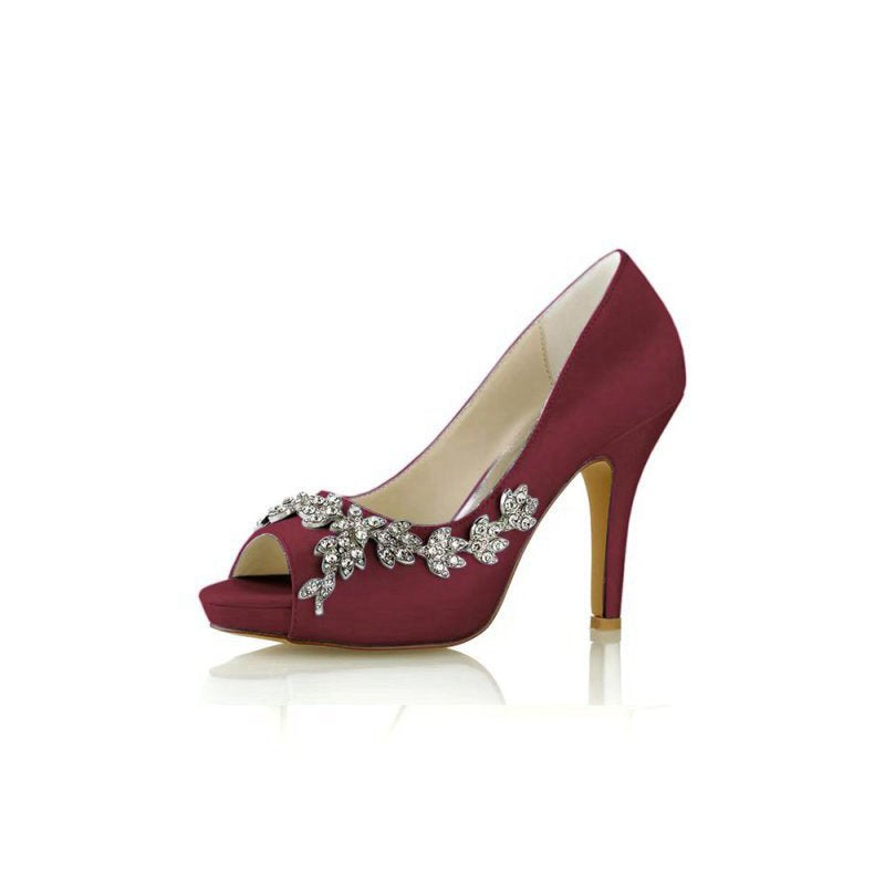 Satin Heels with Metal Flower Ornament