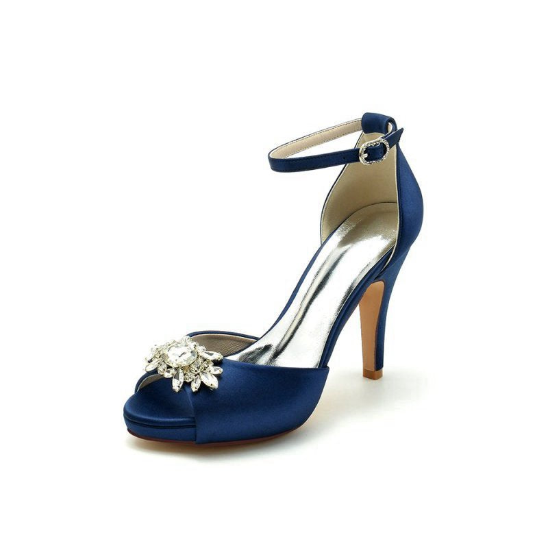 Silk Heels with Crystal Flower Ornament