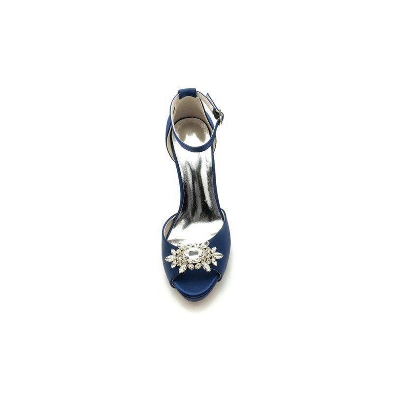 Silk Heels with Crystal Flower Ornament