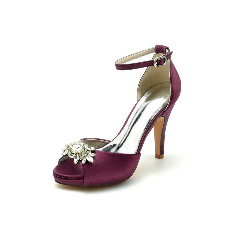 Silk Heels with Crystal Flower Ornament