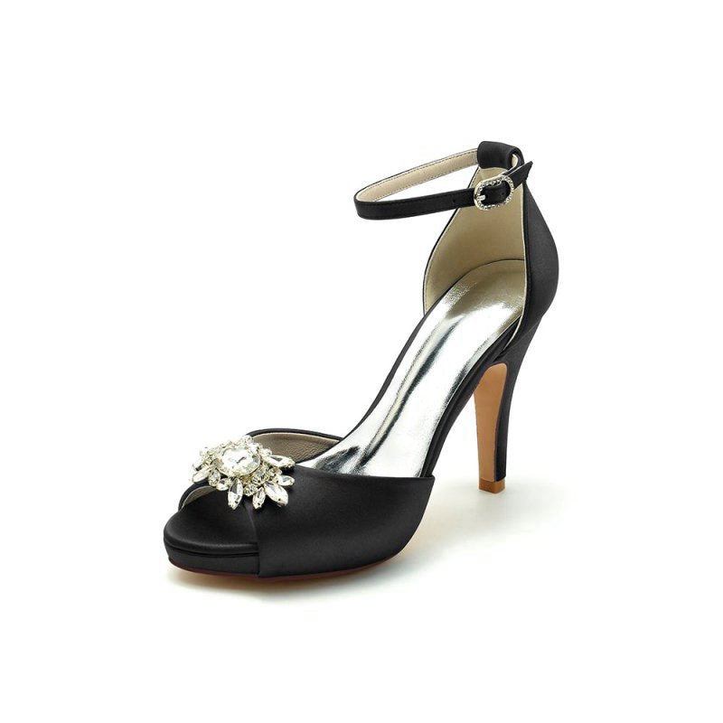 Silk Heels with Crystal Flower Ornament