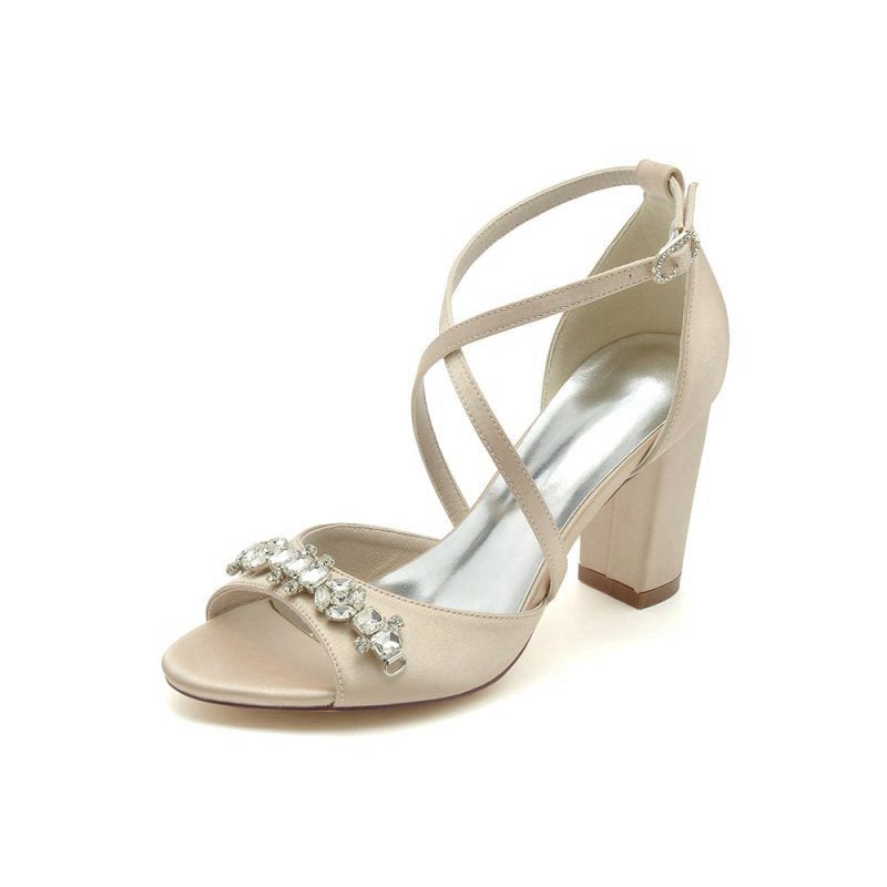 Cross-Strap High Heels with Crystal Embellishments