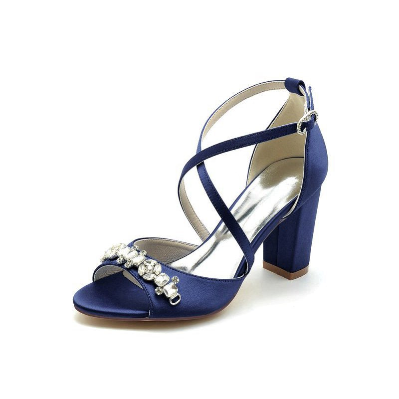 Cross-Strap High Heels with Crystal Embellishments