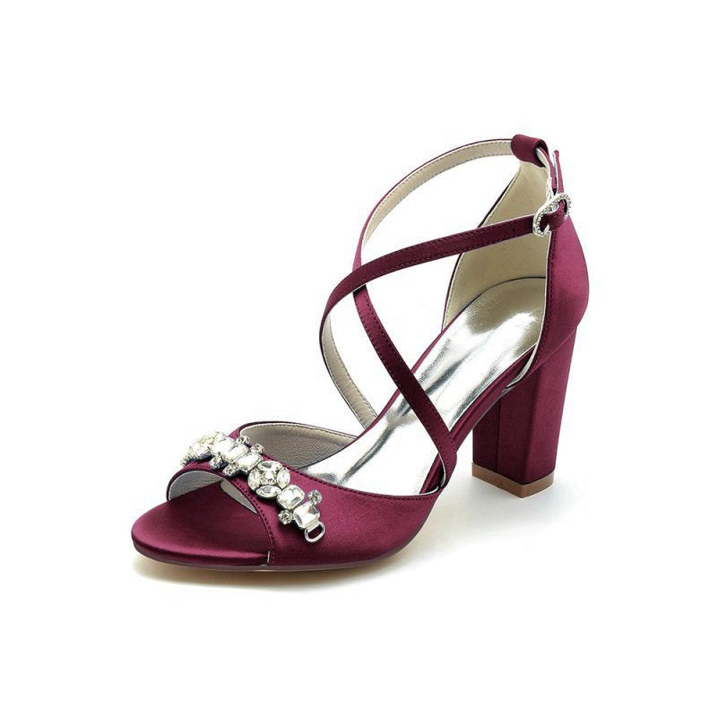 Cross-Strap High Heels with Crystal Embellishments
