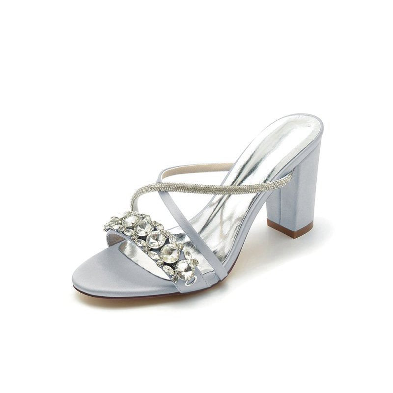 Satin High Heels with Crystal and Metal Embellishments