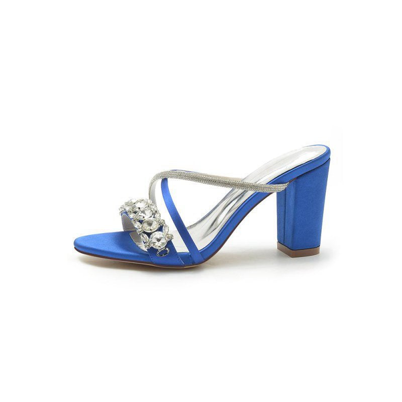 Satin High Heels with Crystal and Metal Embellishments