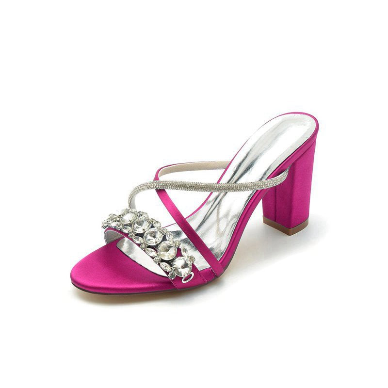 Satin High Heels with Crystal and Metal Embellishments