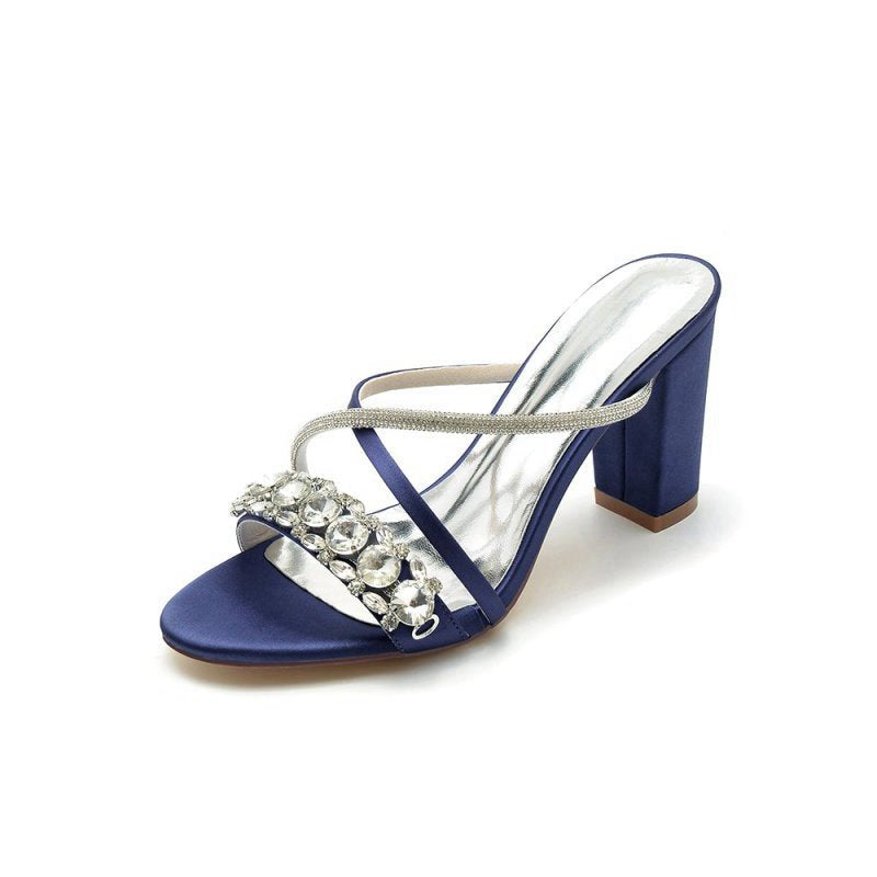 Satin High Heels with Crystal and Metal Embellishments