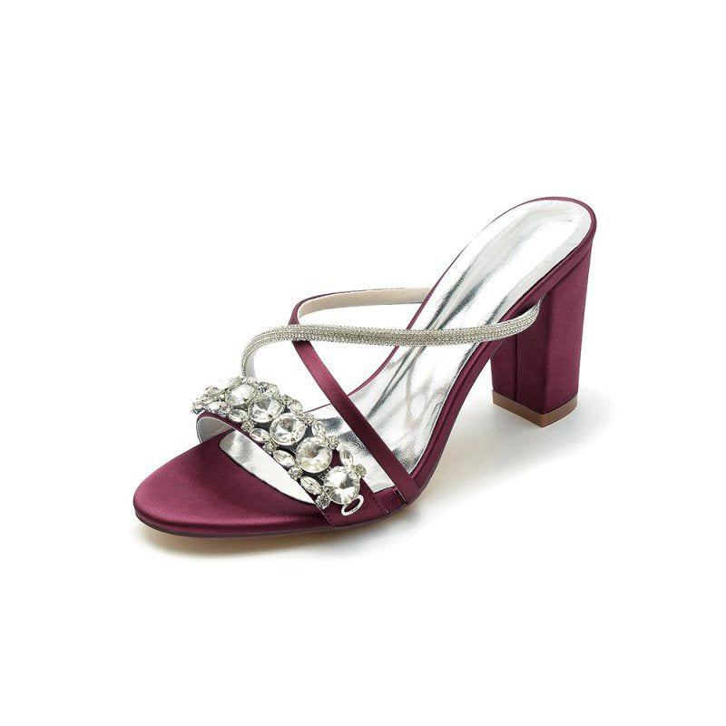 Satin High Heels with Crystal and Metal Embellishments