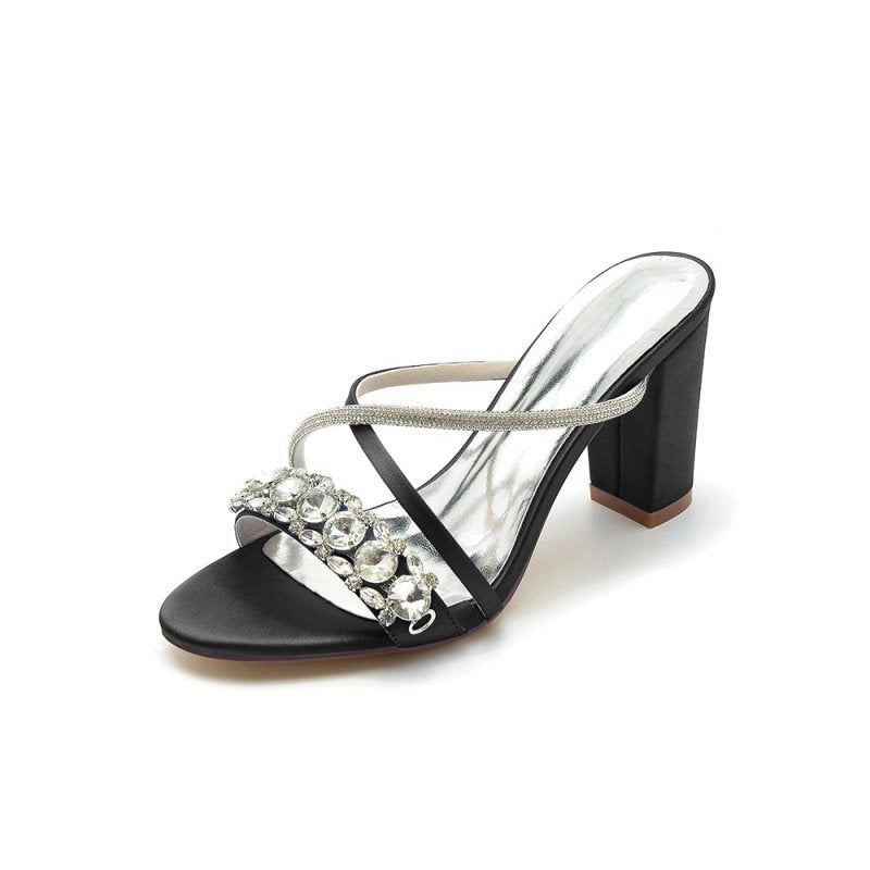Satin High Heels with Crystal and Metal Embellishments