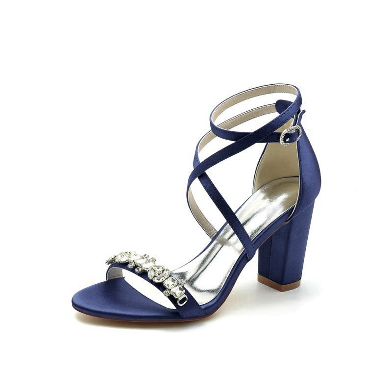 High Heels with Crossed Straps and Metal Accents