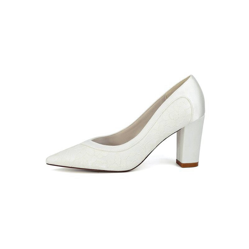 Lace High Heels with Wooden Heel