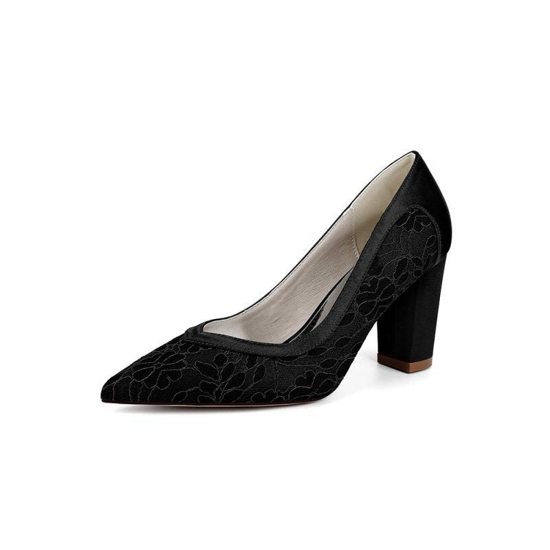 Lace High Heels with Wooden Heel