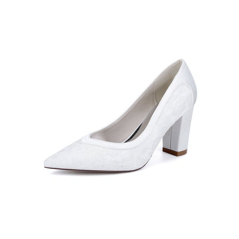 Lace High Heels with Wooden Heel