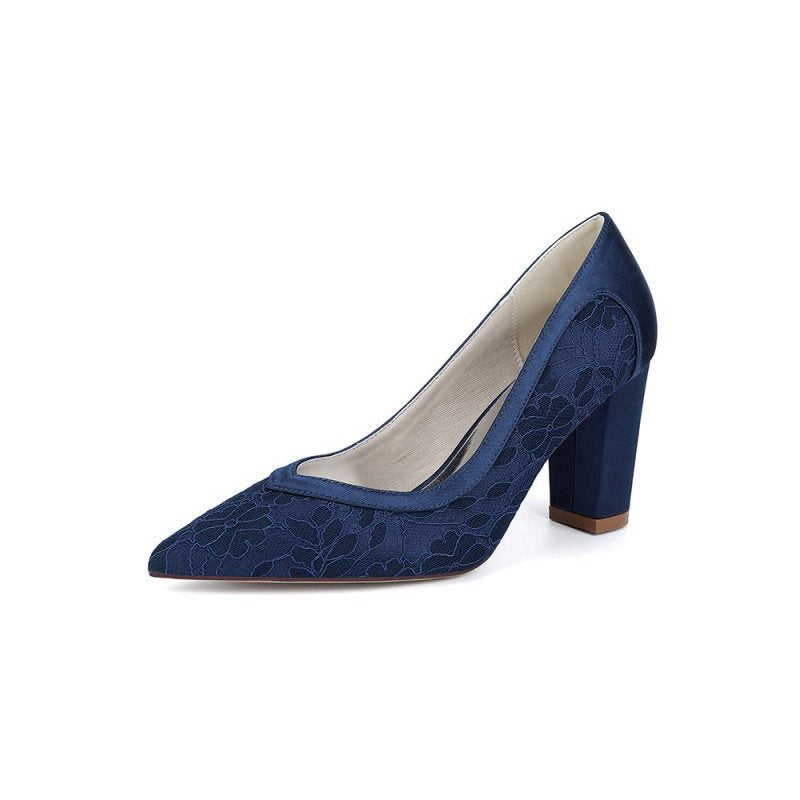 Lace High Heels with Wooden Heel