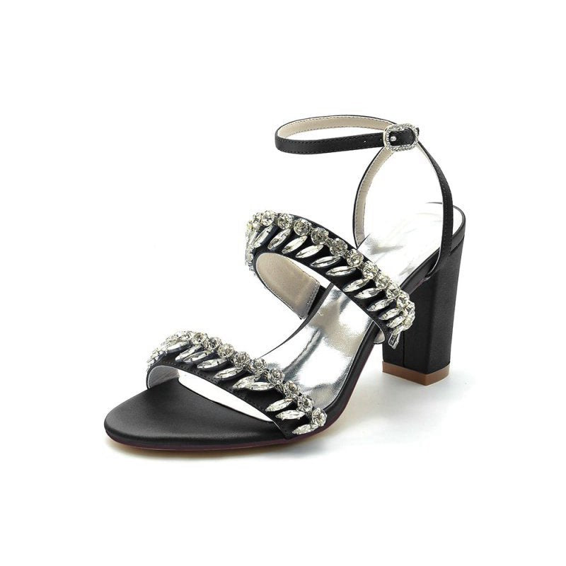 Evening Heels with Sequins and Chain Decor