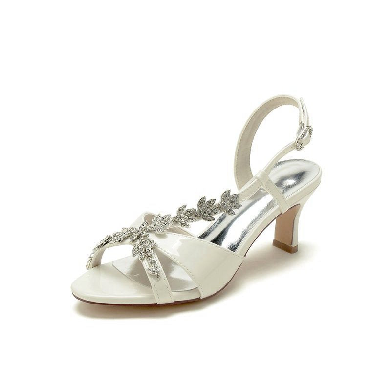 Peep Toe Wedding Block Heels with Rhinestone