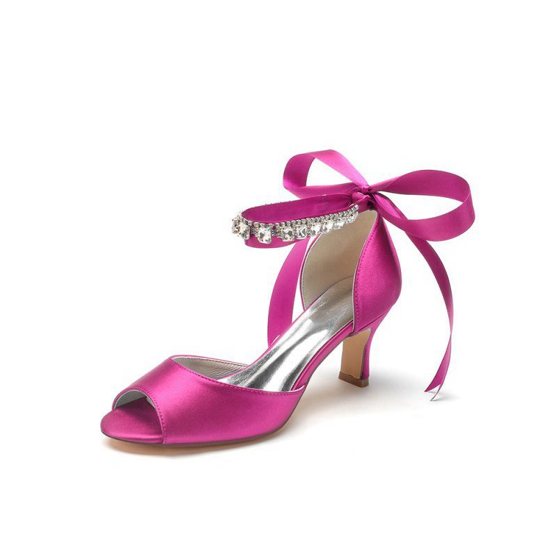 Rhinestone Peep Toe Chunky Heels with Ankle Strap