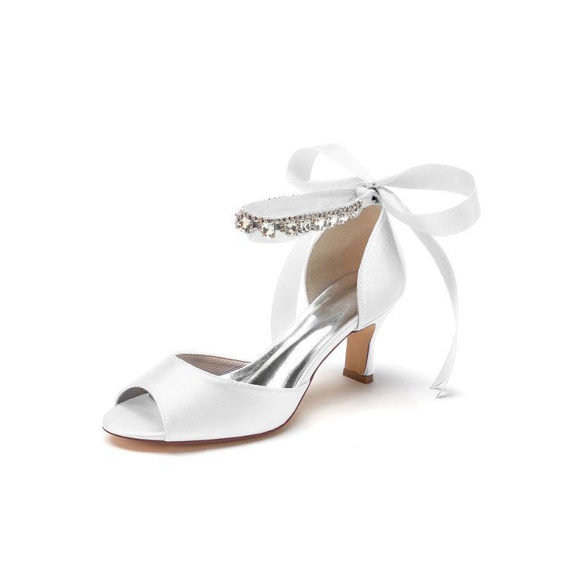 Rhinestone Peep Toe Chunky Heels with Ankle Strap