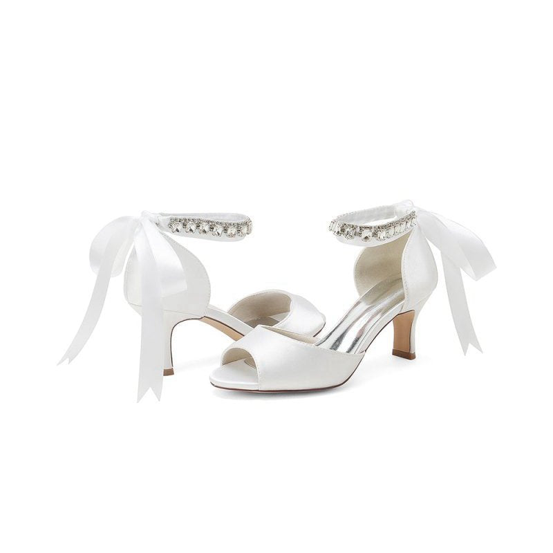 Rhinestone Peep Toe Chunky Heels with Ankle Strap