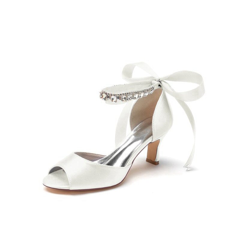 Rhinestone Peep Toe Chunky Heels with Ankle Strap