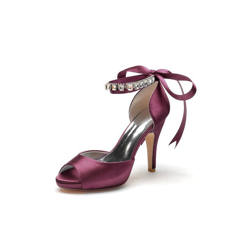 Peep Toe Stiletto Heels with Ankle Rhinestone Strap