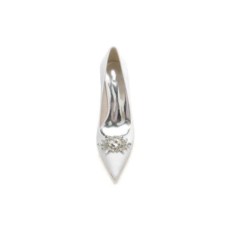 Pointed Toe Chunky Heels with Rhinestone
