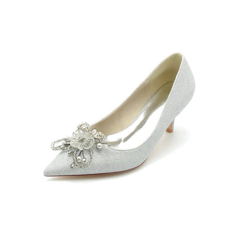 Flower Pointed Toe Wedding Stiletto Heels