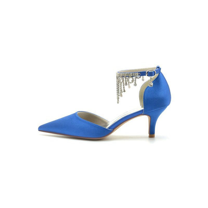 Pointed Toe Ankle Strap Party Shoes with Rhinestone