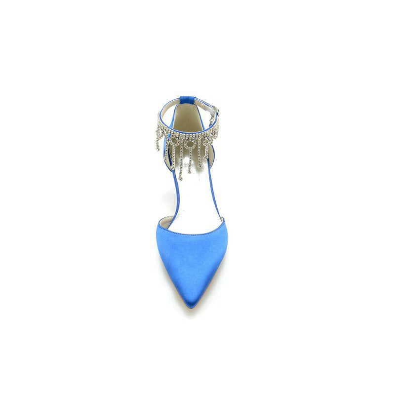 Pointed Toe Ankle Strap Party Shoes with Rhinestone