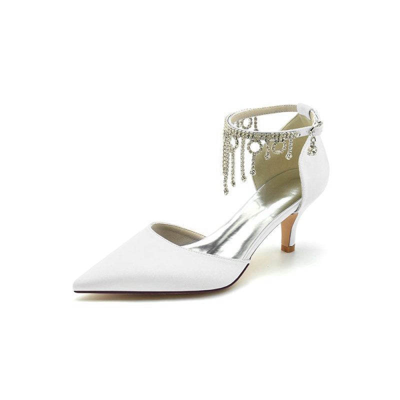 Pointed Toe Ankle Strap Party Shoes with Rhinestone