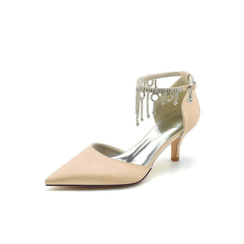 Pointed Toe Ankle Strap Party Shoes with Rhinestone