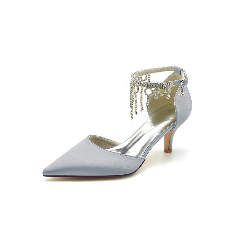 Pointed Toe Ankle Strap Party Shoes with Rhinestone