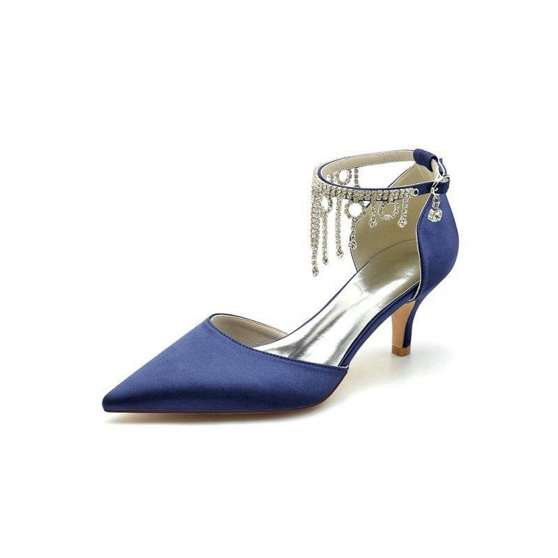 Pointed Toe Ankle Strap Party Shoes with Rhinestone