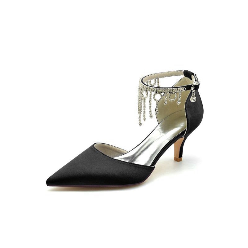 Pointed Toe Ankle Strap Party Shoes with Rhinestone