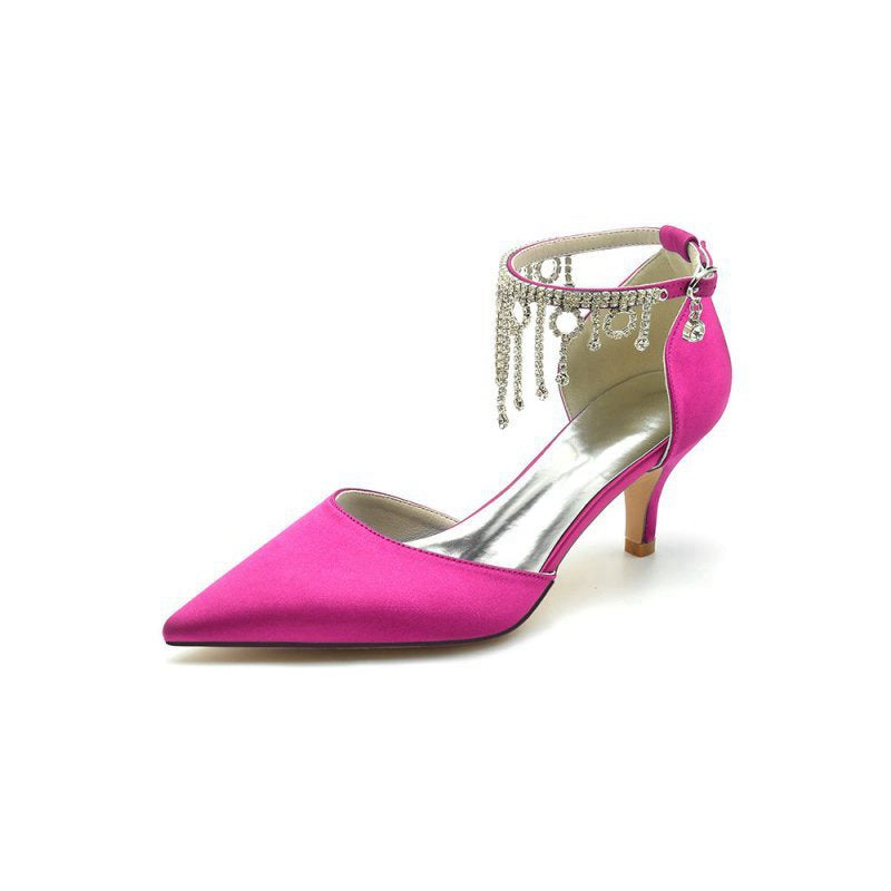 Pointed Toe Ankle Strap Party Shoes with Rhinestone