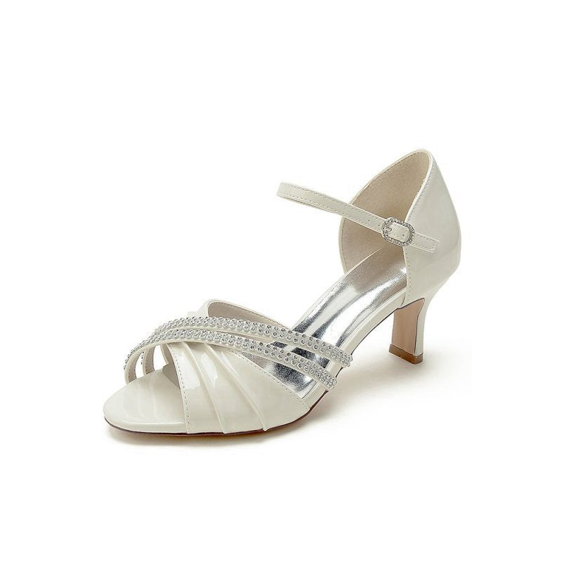 Peep Toe Chunky Heels with Rhinestone