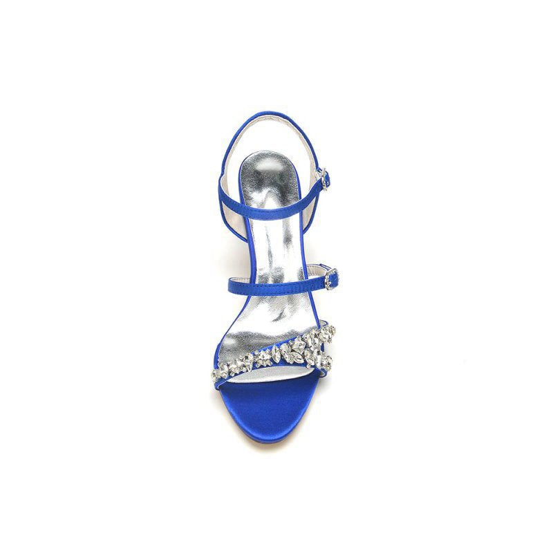 Open Toe Chunky Heels with Rhinestone