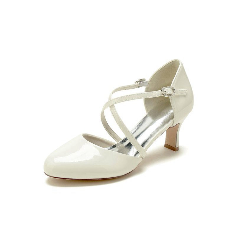 Patent Leather Wedding Chunky Heels with Straps
