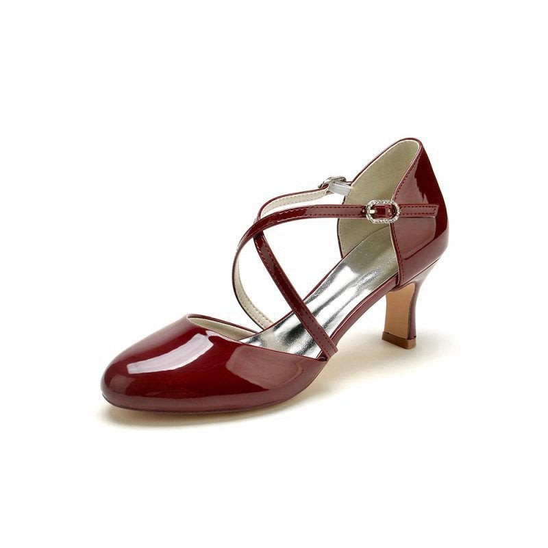 Patent Leather Wedding Chunky Heels with Straps
