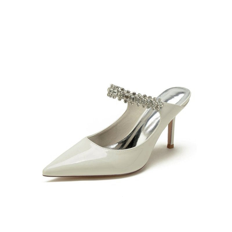 Leather Pointed Toe Wedding Shoes with Rhinestone