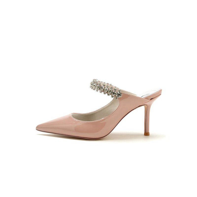 Leather Pointed Toe Wedding Shoes with Rhinestone