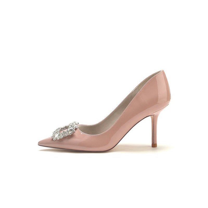Patent Leather Wedding Shoes with Rhinestone